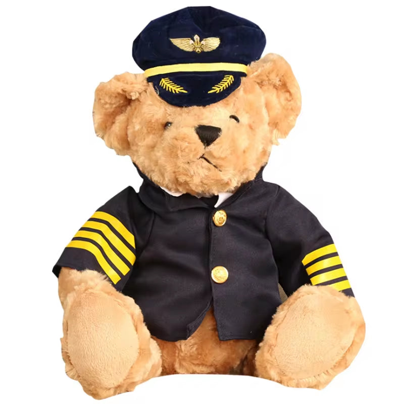 22CM Pilot Teddy Bear Plush Toy Captain Bear Flight Attendant Doll Birthday Gift Kids Toy Baby Doll for Plane Model Toy Scene