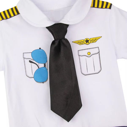 Baby Boys Pilot Romper Halloween Outfits Infant Cosplay Jumpsuit Toddler Clothing Sets with Tie Hat Newborn Outfits