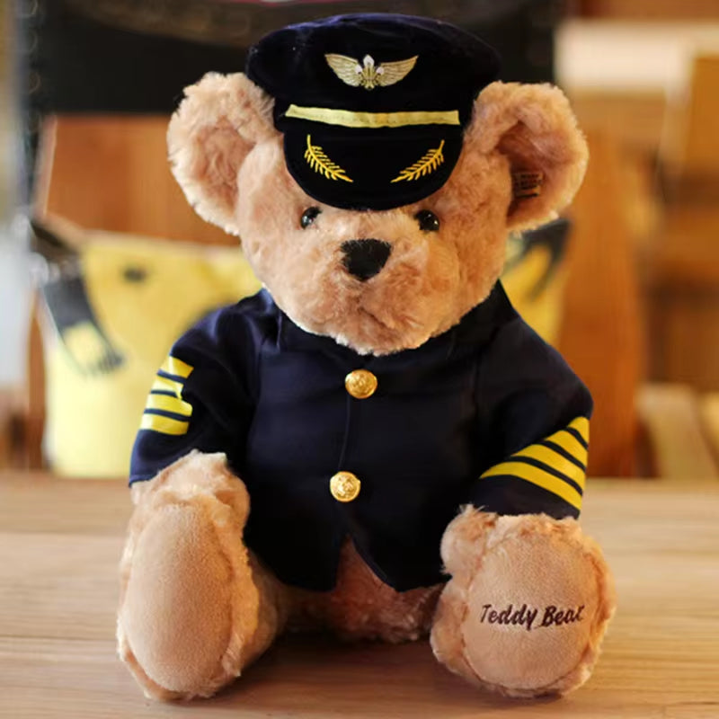 22CM Pilot Teddy Bear Plush Toy Captain Bear Flight Attendant Doll Birthday Gift Kids Toy Baby Doll for Plane Model Toy Scene