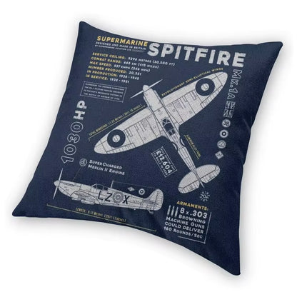 Supermarine Spitfire Cushion Cover Fighter Pilot Aircraft Airplane Plane Throw Pillow Case for Car Cool Pillowcase Decoration