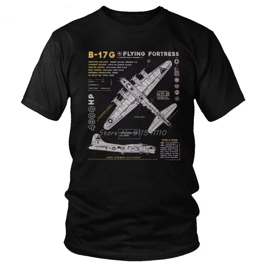 Vintage B-17 Flying Fortress Spitfire T-Shirt Men Cotton Fighter Plane Tee War Pilot Short Sleeve Aircraft Airplane T Shirt