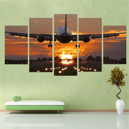 5-Panel Canvas Art – Airplane Takeoff Landscape, Nordic Wall Decor for Home or Bedroom