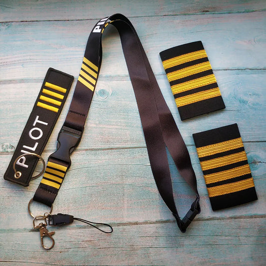 3 PCS Pilot Lanyard Keychains – Epaulet-Inspired Aviation Trinkets for Flight Crew, Airbus Keychain Gift Set