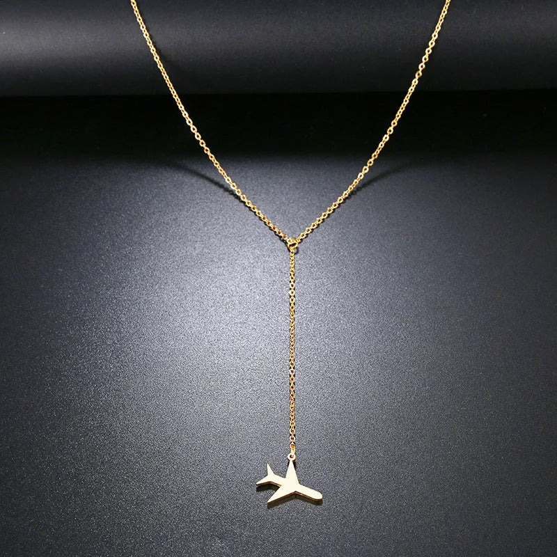 DOTIFI Stainless Steel Necklace For Women Plane Necklace Airplane Pendant Necklace Aircraft Chain Layered Tiny Dainty Jewelry