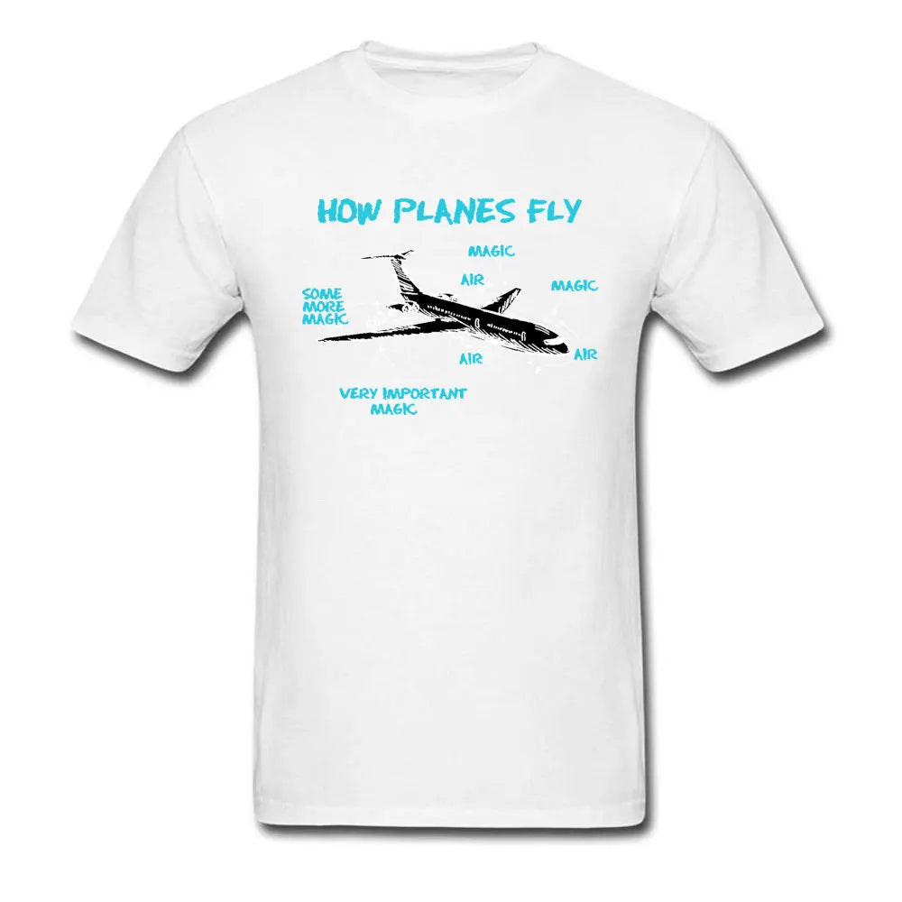 Print Engineer Mechanical How Plane Fly Mens T Shirts Aircraft Airplane Schematic Diagram Pattern Tshirt Father's Day Cotton