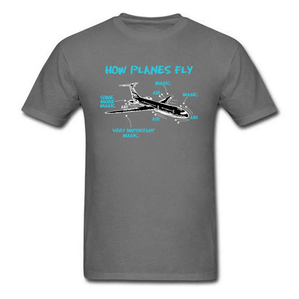 Print Engineer Mechanical How Plane Fly Mens T Shirts Aircraft Airplane Schematic Diagram Pattern Tshirt Father's Day Cotton