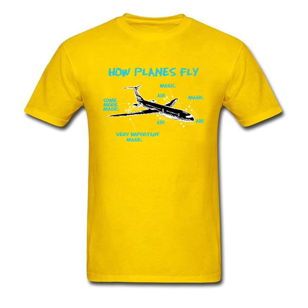 Print Engineer Mechanical How Plane Fly Mens T Shirts Aircraft Airplane Schematic Diagram Pattern Tshirt Father's Day Cotton