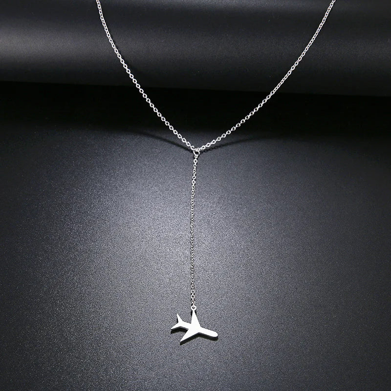 DOTIFI Stainless Steel Necklace For Women Plane Necklace Airplane Pendant Necklace Aircraft Chain Layered Tiny Dainty Jewelry