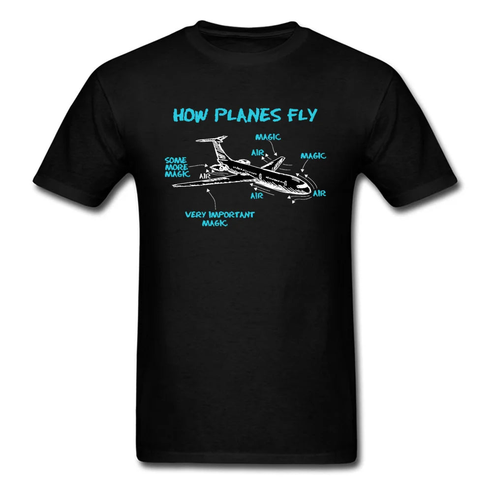 Print Engineer Mechanical How Plane Fly Mens T Shirts Aircraft Airplane Schematic Diagram Pattern Tshirt Father's Day Cotton