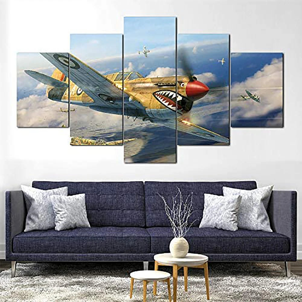 5-Piece Wall Art Canvas – Aircraft Landscape Poster for Modern Living Room and Bedroom Decor