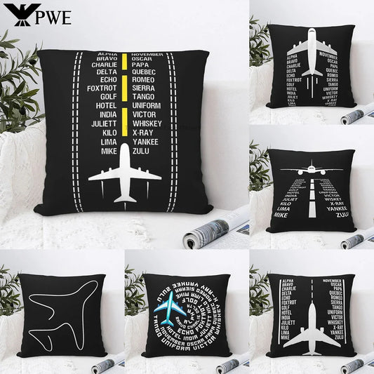 Pinyin Letter Flight Gift Aircraft Pilot Print Sofa Cushion Cover Pillow Case Home Decoration Party Car Bedding