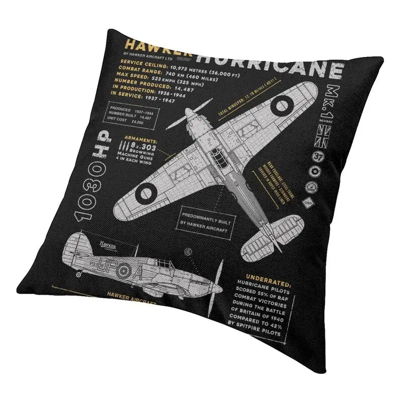 Supermarine Spitfire Cushion Cover Soft 50x50 cm Fighter Plane WW2 War Pilot Aircraft Airplane Throw Pillow Case Home Decor