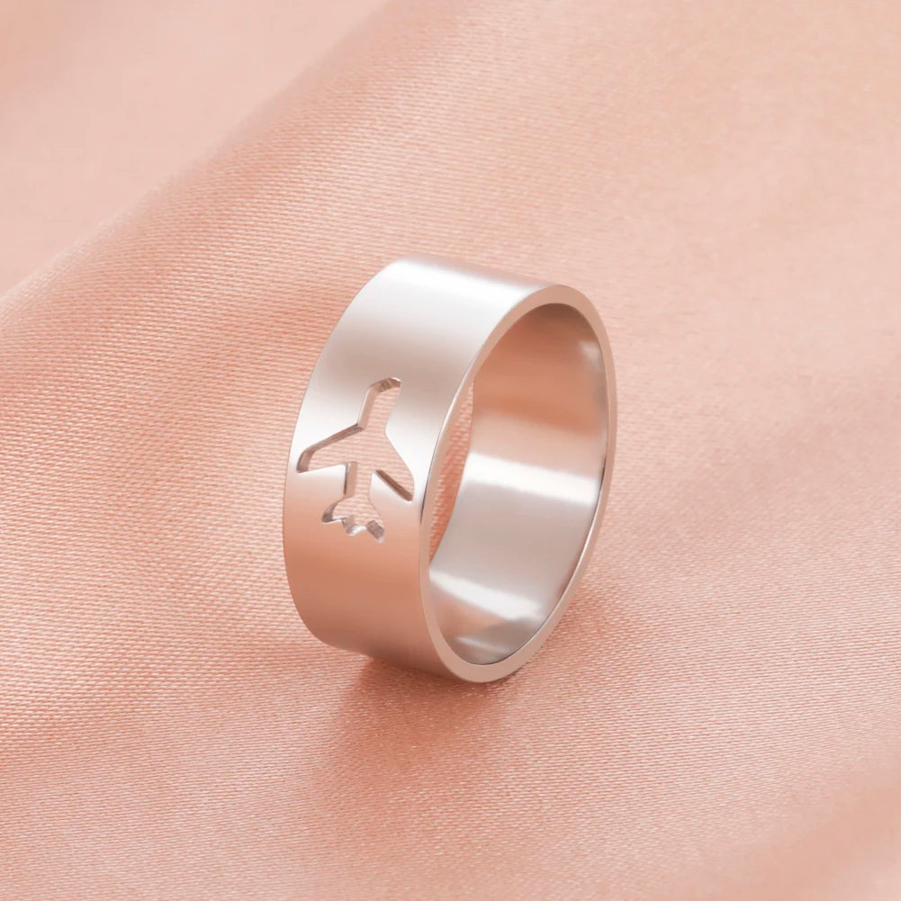 Skyrim Airplane Couple Rings for Lover Stainless Steel Casual Aircraft Plane Paired Rings Men Women 2024 Fashion Jewelry Gift