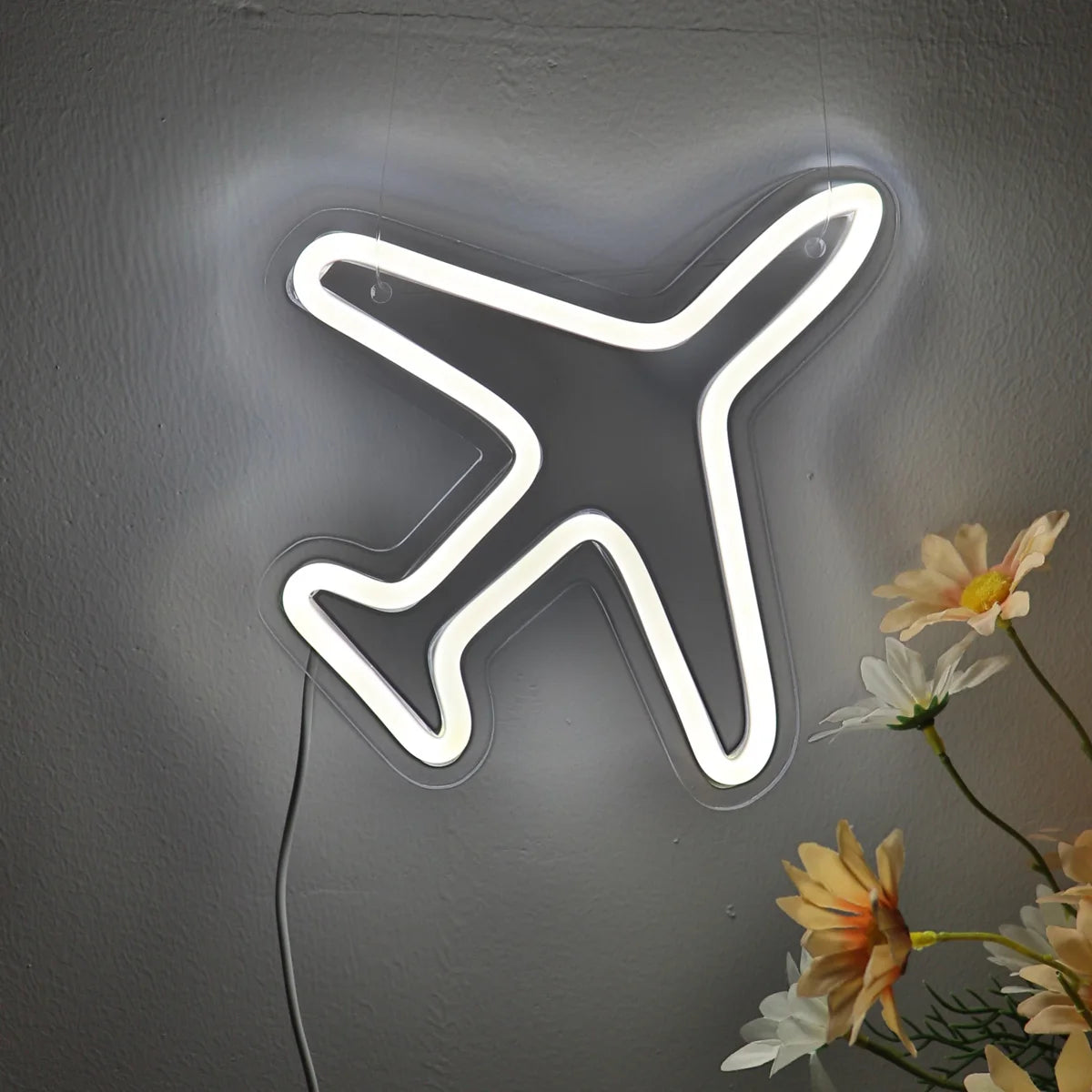 USB-Powered LED Neon Airplane Sign – 5V Wall Light for Room, Party, or Studio Decor (7.68'' x 7.28'')