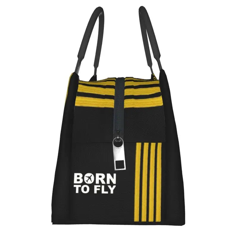 Born To Fly Flight Pilot Thermal Insulated Lunch Bag Aviation Aviator Captain Lunch Tote Box for Women School Picnic Food Bags