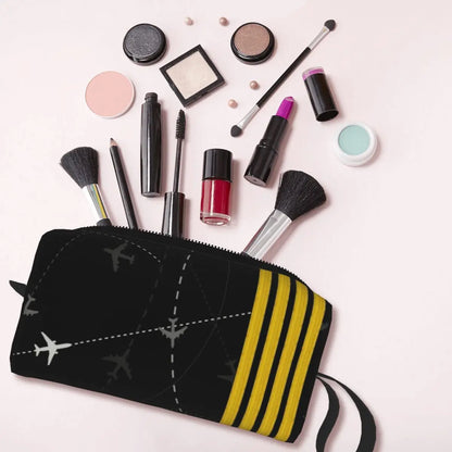 Bolsa de artículos de tocador con diseño de rayas para rutas de vuelo de aviones, organizador de maquillaje para pilotos de aviación, estuche para neceser de belleza para damas