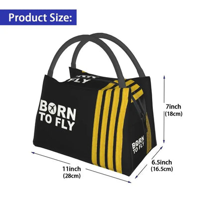 Born To Fly Flight Pilot Thermal Insulated Lunch Bag Aviation Aviator Captain Lunch Tote Box for Women School Picnic Food Bags