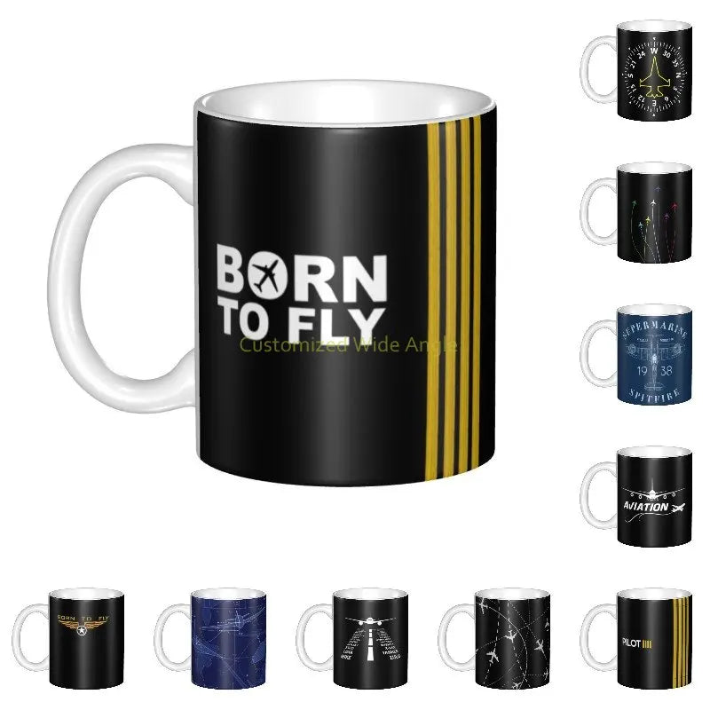 Tasses personnalisées pour pilote de vol avec rayures de capitaine Born To Fly, tasses à café en céramique pour thé et lait d'aviation DIY