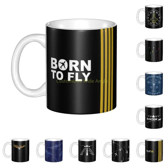 Tasses personnalisées pour pilote de vol avec rayures de capitaine Born To Fly, tasses à café en céramique pour thé et lait d'aviation DIY