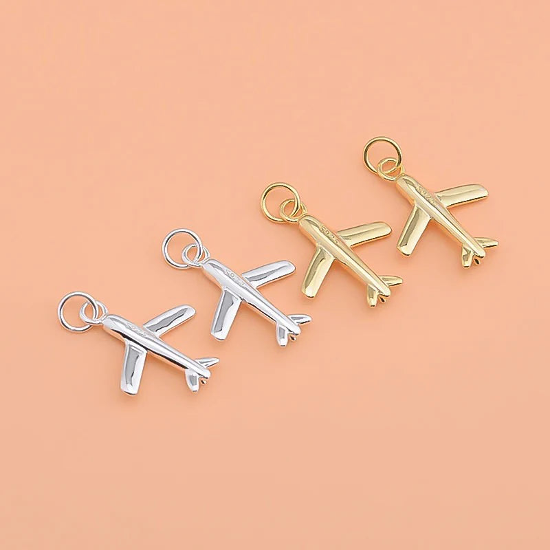 TrustDavis Real 925 Sterling Silver Fashion Plane Aircraft Charm Pendant Handmade DIY Accessories Fine Jewelry Wholesale HY134