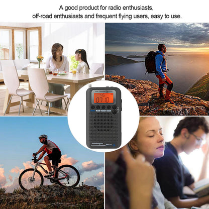 HRD-737 Portable Full Band Radio Aircraft Band Receiver FM/AM/SW/ CB/Air/VHF World Band with LCD Display Alarm Clock