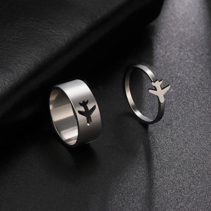 Skyrim Airplane Couple Rings for Lover Stainless Steel Casual Aircraft Plane Paired Rings Men Women 2024 Fashion Jewelry Gift