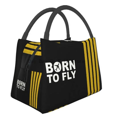 Born To Fly Flight Pilot Thermal Insulated Lunch Bag Aviation Aviator Captain Lunch Tote Box for Women School Picnic Food Bags