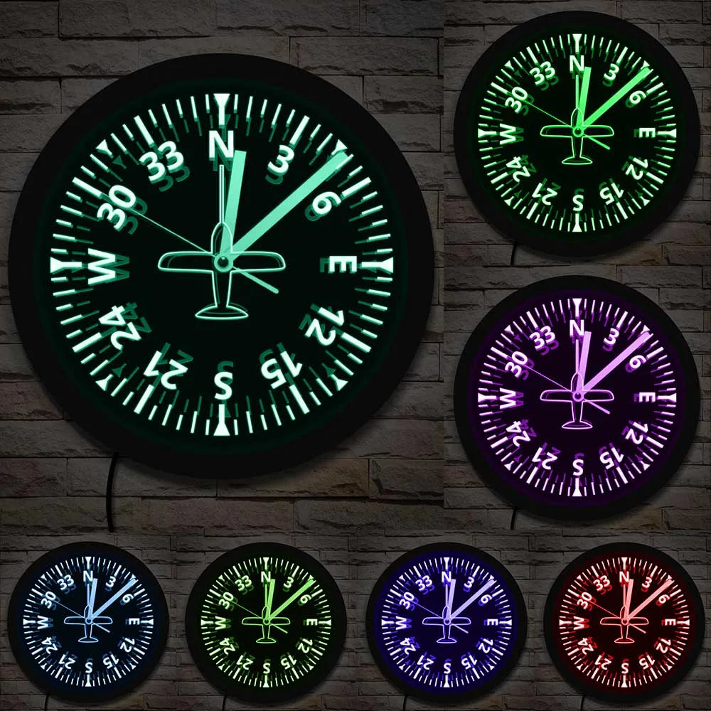 Aviation LED Wall Clock – Aircraft Gauges Cockpit Instrument Design with Luminous Lighting