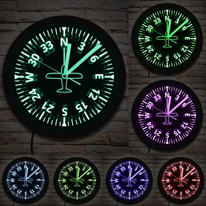 Aviation LED Wall Clock – Aircraft Gauges Cockpit Instrument Design with Luminous Lighting