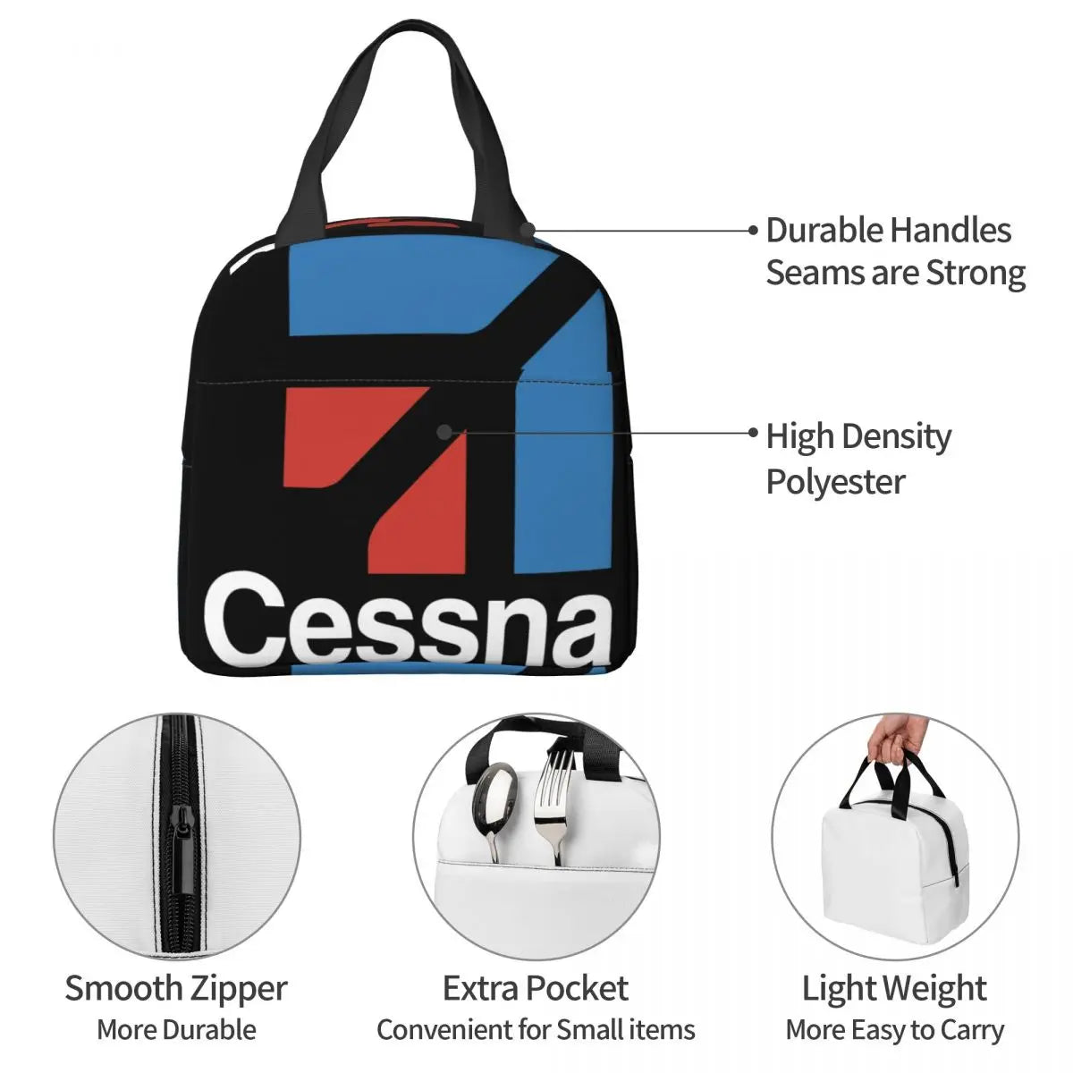 Cessna Logo Lunch Bag Unisex Portable Cooler Insulated Lunch Box Food Bento Box