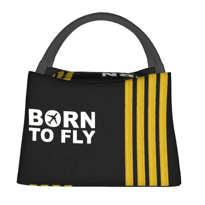 Born To Fly Flight Pilot Thermal Insulated Lunch Bag Aviation Aviator Captain Lunch Tote Box for Women School Picnic Food Bags