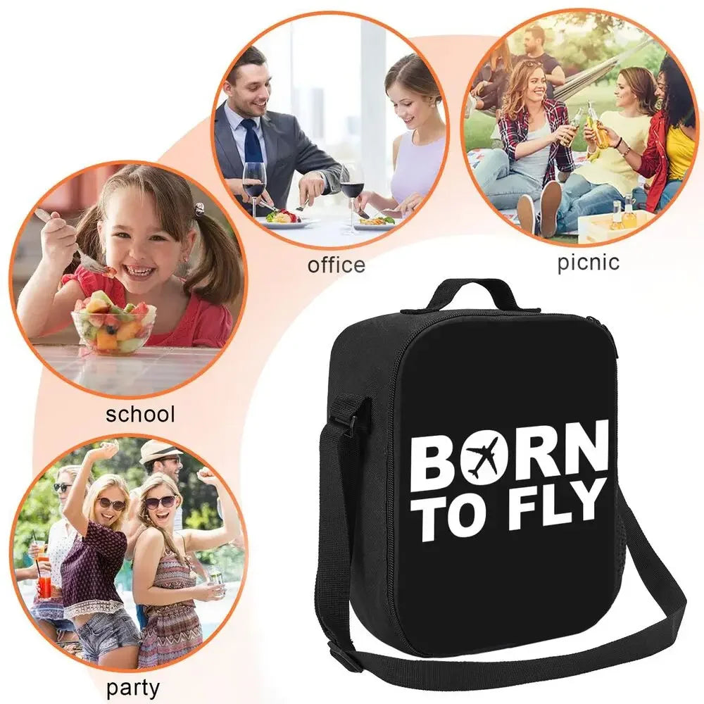 Bolsa de almuerzo personalizada Born To Fly Flight Pilot para hombres y mujeres, loncheras térmicas aislantes para niños y niños de la escuela