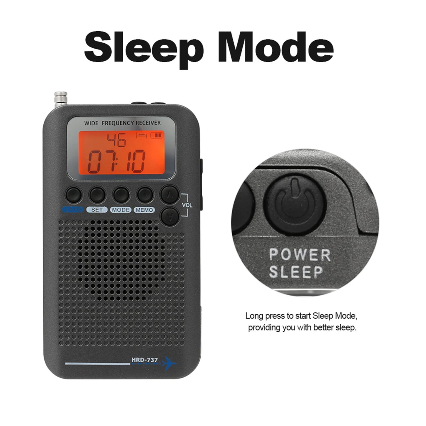 HRD-737 Portable Full Band Radio Aircraft Band Receiver FM/AM/SW/ CB/Air/VHF World Band with LCD Display Alarm Clock