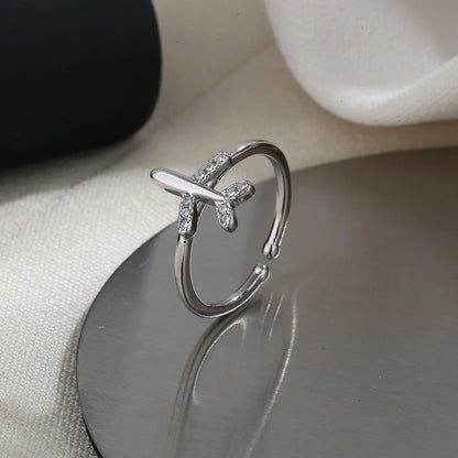 Anillos de avión con circonita cúbica ajustables y abiertos para mujer, joyería de moda coreana, regalo de boda, color plata