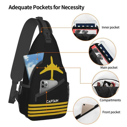 Captain Epaulets Stripes Sling Bag for Men Fashion Aviator Flight Pilot Shoulder Crossbody Chest Backpack Traveling Daypack