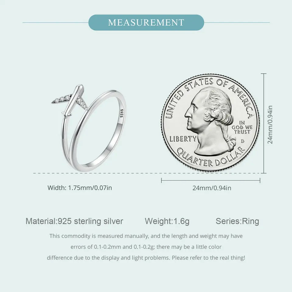 WOSTU 925 Sterling Silver Platinum Airplane Double layer Rings Women Shiny Zircon Aircraft Ring Party Jewelry Girl Holiday Gift