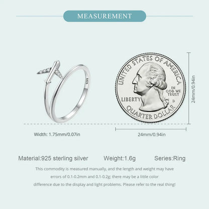 WOSTU 925 Sterling Silver Platinum Airplane Double layer Rings Women Shiny Zircon Aircraft Ring Party Jewelry Girl Holiday Gift