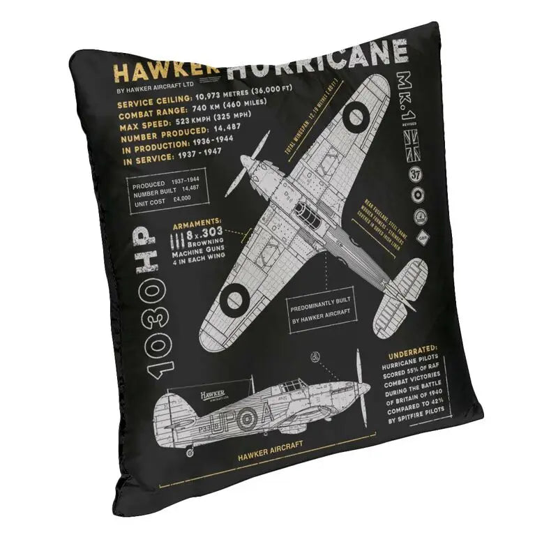 Supermarine Spitfire Cushion Cover Soft 50x50 cm Fighter Plane WW2 War Pilot Aircraft Airplane Throw Pillow Case Home Decor