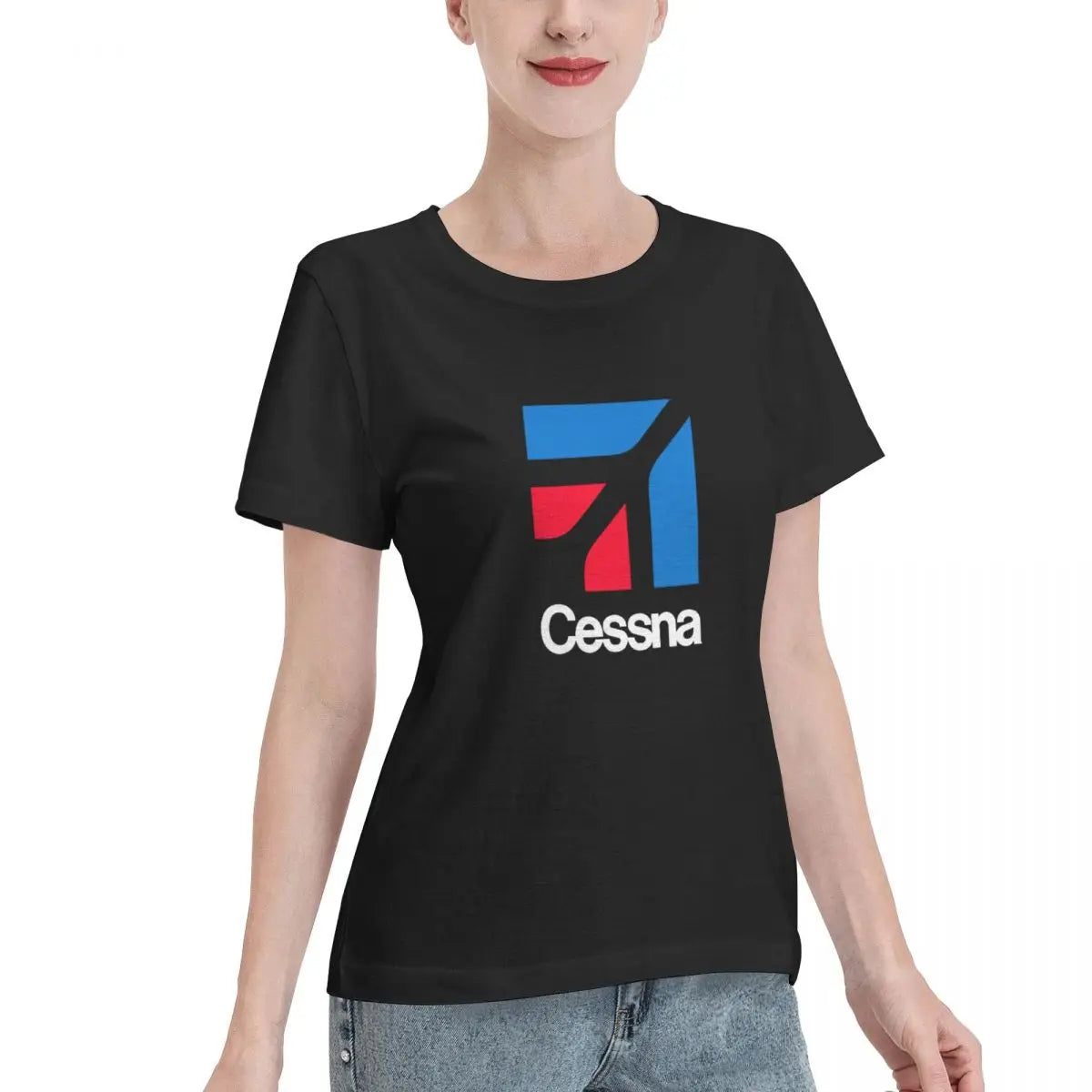 Camisetas con el logotipo de Cessna Camisetas de algodón para mujer Camisetas de manga corta con cuello redondo