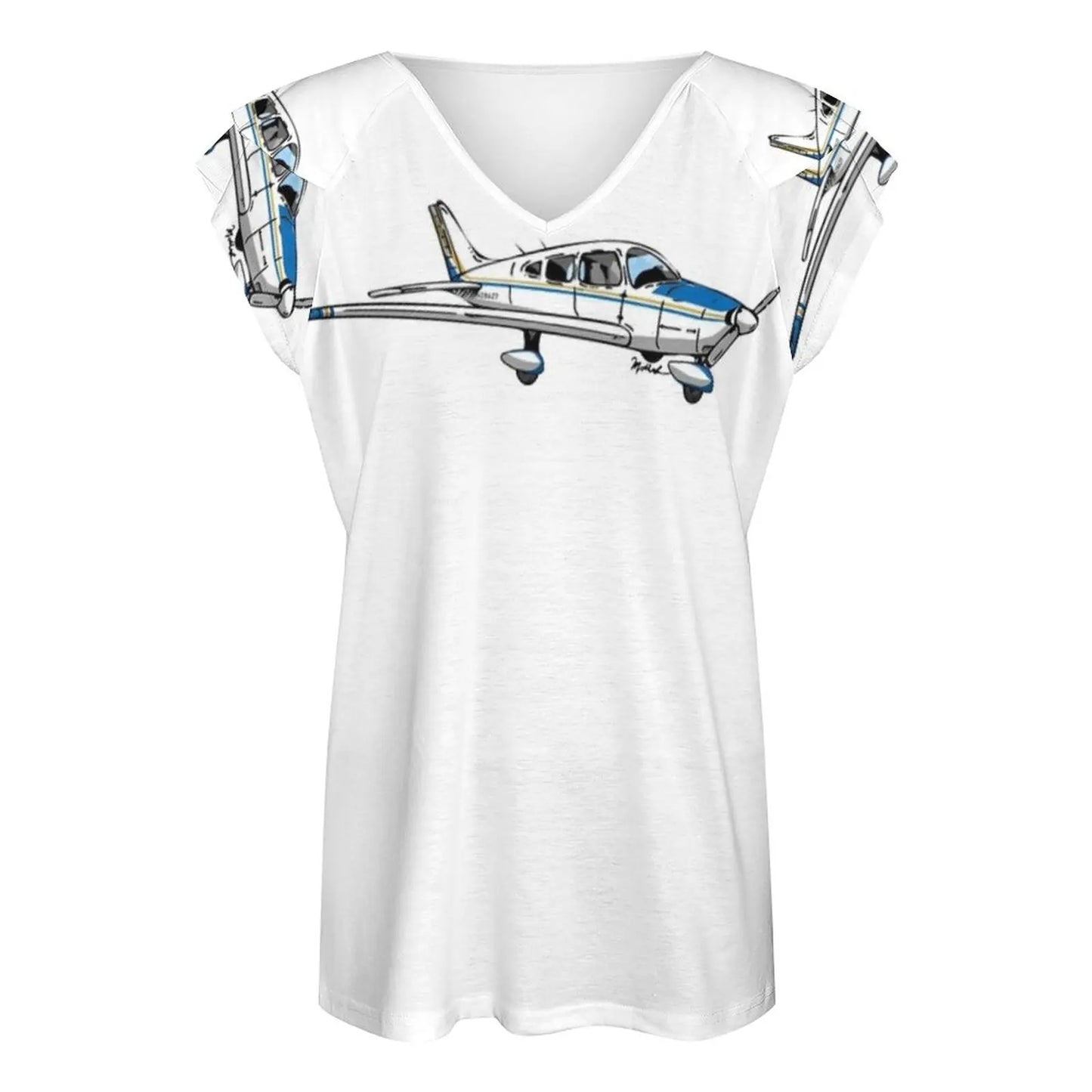 Piper Ii N28627 Camiseta de manga corta con volantes Camiseta con cuello en V sexy estampada para mujer Tops Cessna Bush Plane Cessna Bush Plane Stol