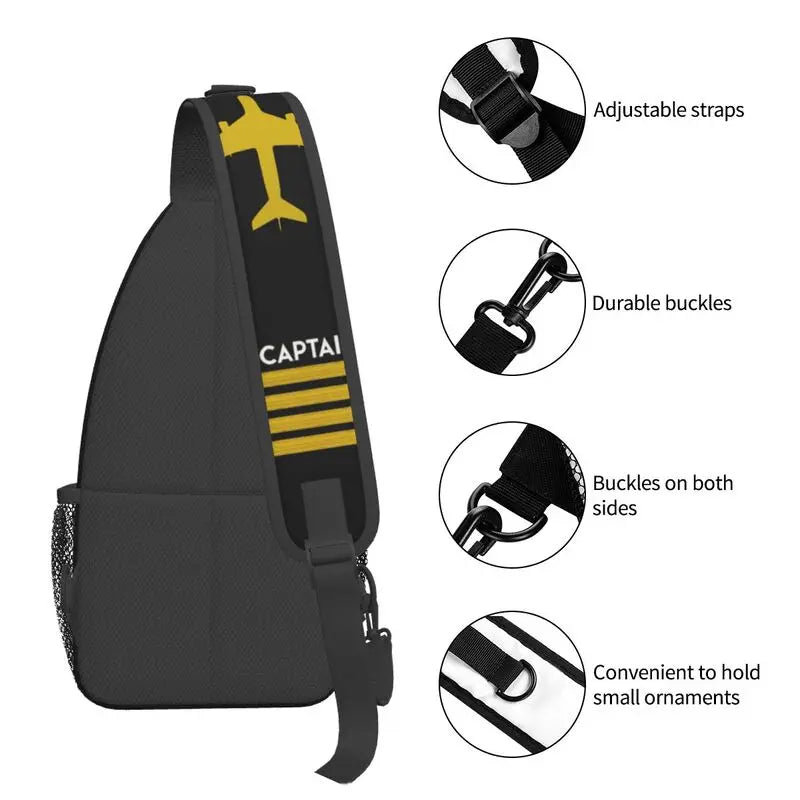 Captain Epaulets Stripes Sling Bag for Men Fashion Aviator Flight Pilot Shoulder Crossbody Chest Backpack Traveling Daypack