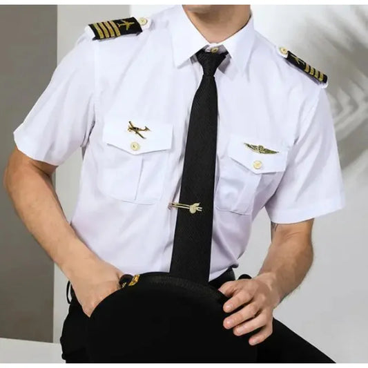 Chemise d'uniforme de pilote d'été pour hommes, capitaine de l'aviation, manches courtes, hauts blancs de travail