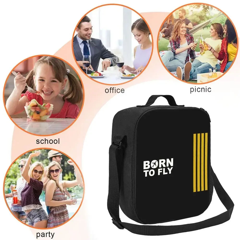 Bolsa de almuerzo personalizada Born To Fly Flight Pilot para hombres y mujeres, loncheras térmicas aislantes para niños y niños de la escuela