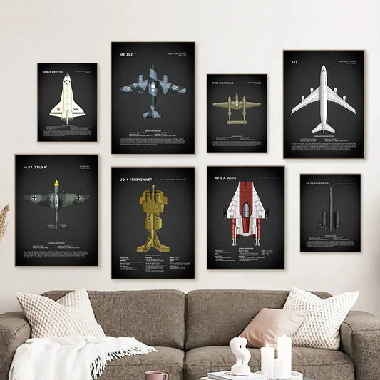 Century Famous Aircraft Series Paintings Aircraft Enthusiasts Poster Canvas Paintings Wall Art Pictures Flight School Home Decor