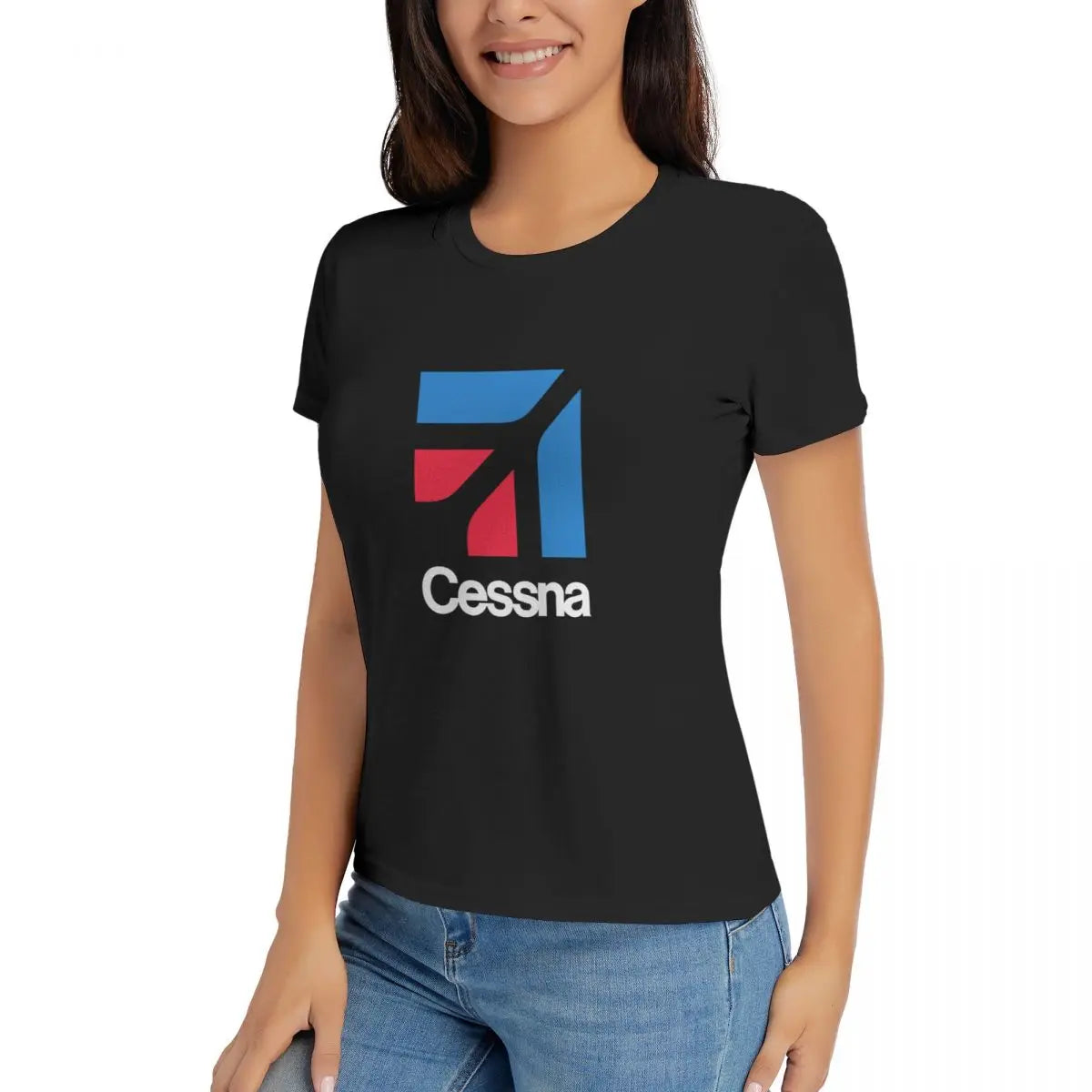 Camisetas con el logotipo de Cessna Camisetas de algodón para mujer Camisetas de manga corta con cuello redondo