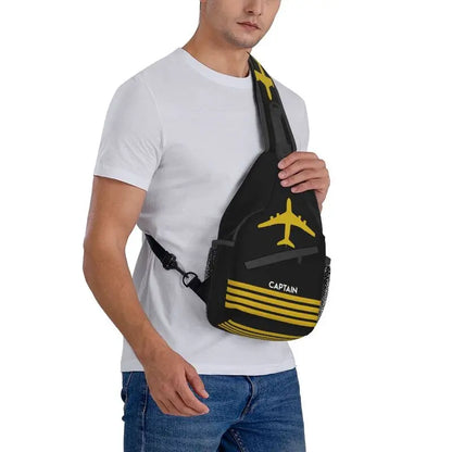 Captain Epaulets Stripes Sling Bag for Men Fashion Aviator Flight Pilot Shoulder Crossbody Chest Backpack Traveling Daypack