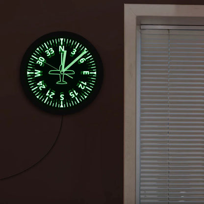 Aviation LED Wall Clock – Aircraft Gauges Cockpit Instrument Design with Luminous Lighting