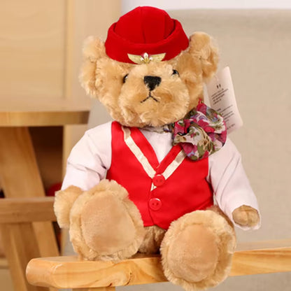 22CM Pilot Teddy Bear Plush Toy Captain Bear Flight Attendant Doll Birthday Gift Kids Toy Baby Doll for Plane Model Toy Scene