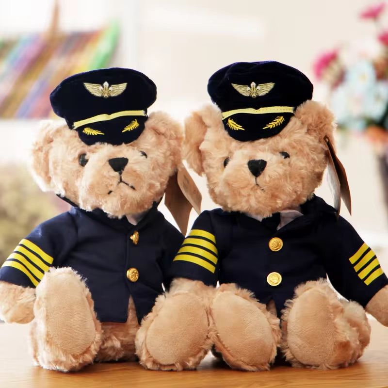 22CM Pilot Teddy Bear Plush Toy Captain Bear Flight Attendant Doll Birthday Gift Kids Toy Baby Doll for Plane Model Toy Scene