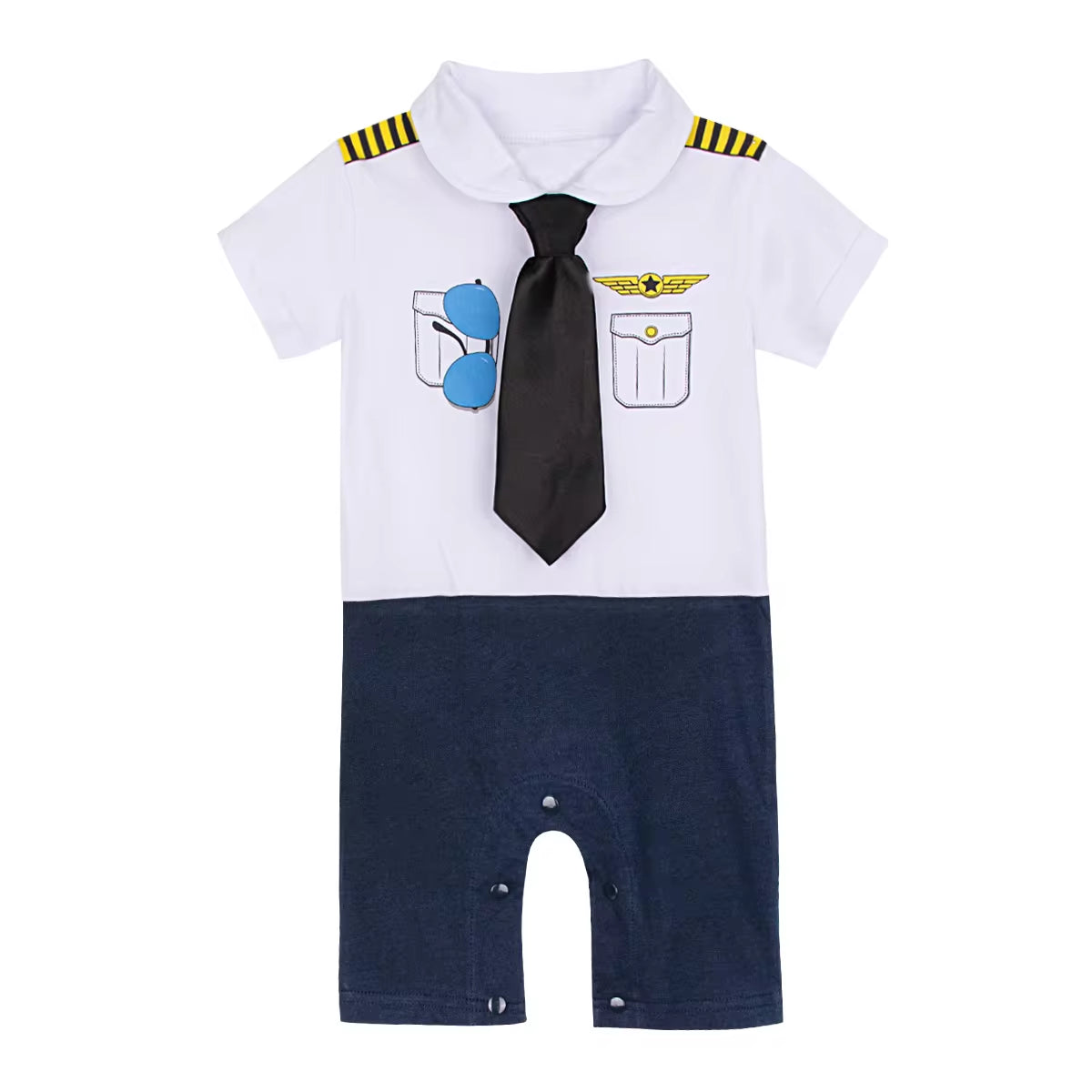 Baby Boys Pilot Romper Halloween Outfits Infant Cosplay Jumpsuit Toddler Clothing Sets with Tie Hat Newborn Outfits